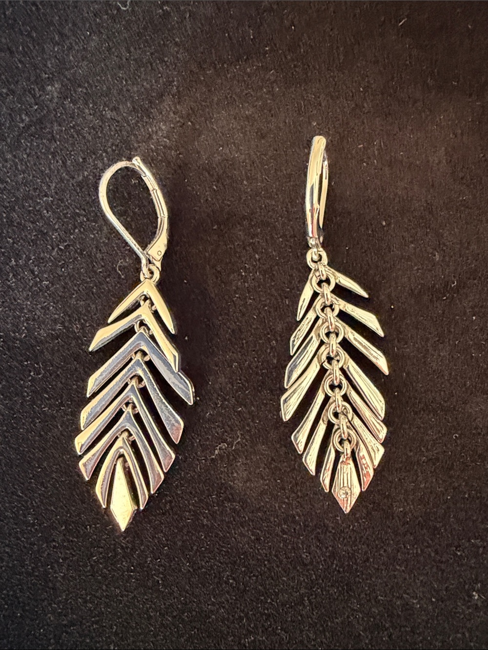 Vera Wang Silver Leaf Dangle Earrings with Chevron Petal Motif